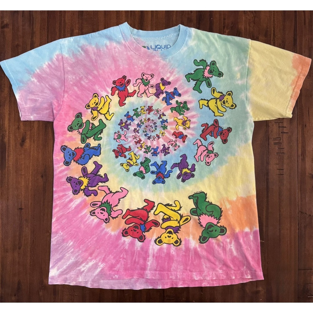 Vtg Grateful Dead Tie-Dye T-Shirt Spiral Dancing Bears Liquid Blue Sz Large 1995